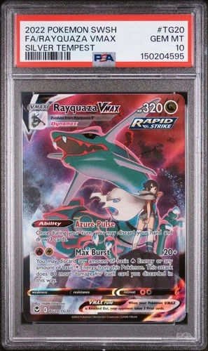 PSA 10 GEM MT 2022 POKEMON SWSH FA-RAYQUAZA VMAX #TG20 SILVER TEMPEST