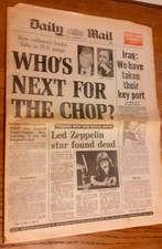 Daily Mail newspaper Sept 28 1980 John Bonham Led Zeppelin dead VERY RARE UK 