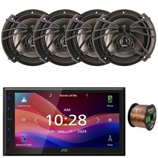 JVC Single-DIN Bluetooth Receiver, 4x 6.5" 300W Max Car Speakers, 50 ft 16G Wire