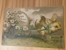 Vintage Easter Postcard Chick with Cart Daisies Bright Be Your Easter Used