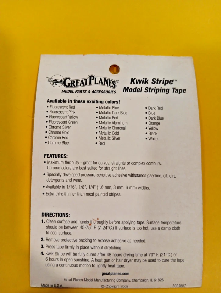 GREAT PLANES  KWIK STRIPE ~NIP!~36 FEET - PN #GPMQ1500 1/16" METALLIC GOLD - Image 2 of 3