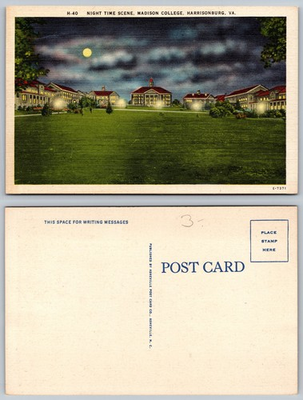 #ad #ad Madison College Night Scene Harrisonburg VA Postcard $4.85