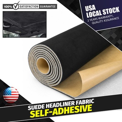 Black Suede Headliner Fabric Self-Adhesive Automotive Interior Roof Upholstery