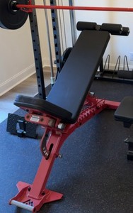 REP BlackWing Adjustable Weight Bench, Red/Black Steel, AB-5300 & Leg Roller