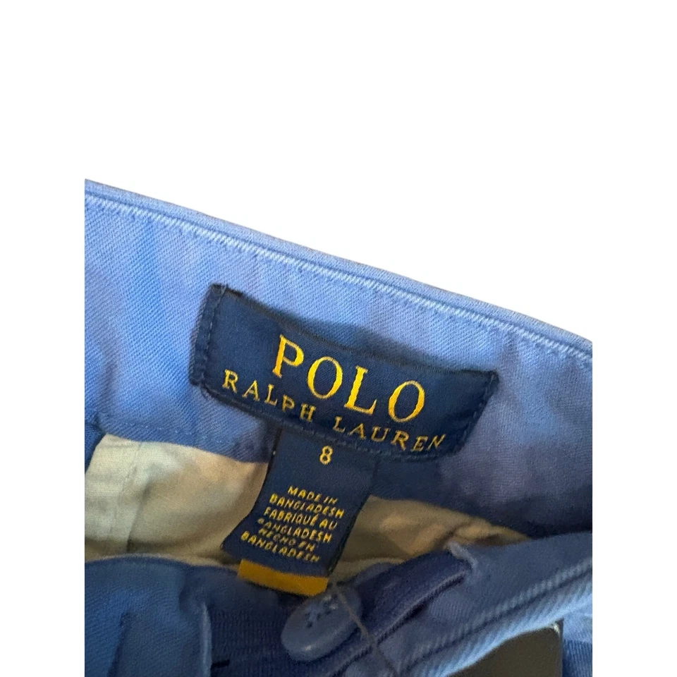 Polo Ralph Lauren Boys 8 Blue Flat Front Chino Shorts NWT Pony Logo - Image 2 of 4