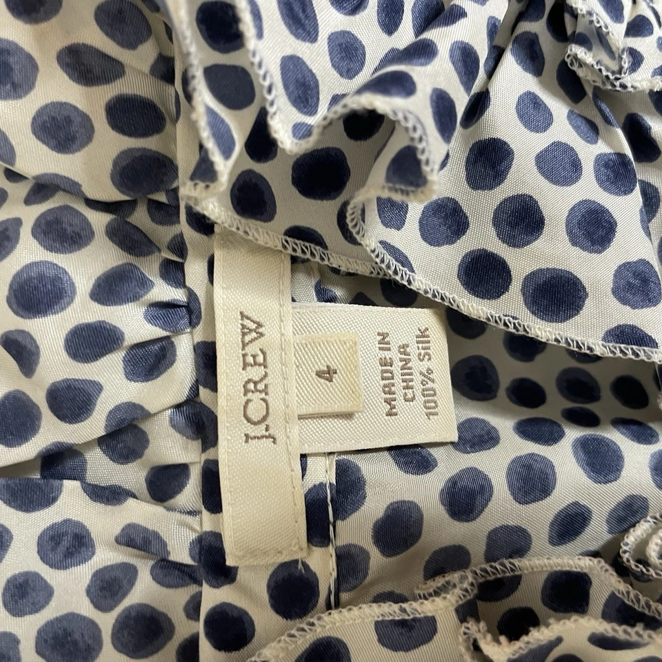 J. Blusa Top Crew Para Mujer Seda Volantes Cuello Estampado de Lunares Azul Sin Mangas Talla 4 Foto 4 de 4