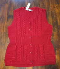 Pendleton Women's Cable Knit Cardigan Vest Sz M Red V-Neck 100 Cotton NWT