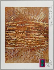 Vintage Indian Abstract Krishna Reddy Three Figures Lithograph Print Signed #1