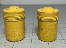 2 Vintage Kodak 35mm Yellow Metal Film Cans Canisters Embossed Both Sides