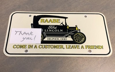RAABE FORD DEALERSHIP DEALER LICENSE PLATE Plastic  Used  Rare Find.