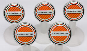 5 Piece Corvette Font American Car Craft 053017-WHT White Carbon Fiber Fluid Cap Cover Set 