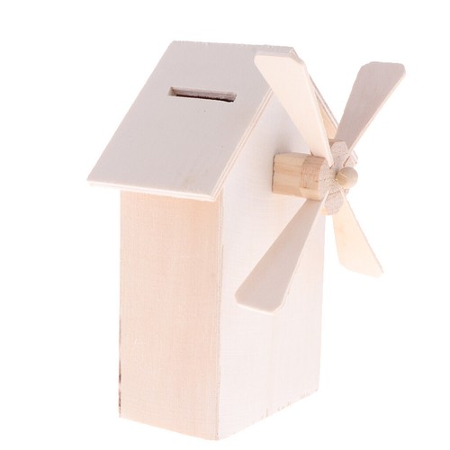 Creative Windmill Plain Craft Wood Money Box Wooden Piggy Bank Kids DIY Gift - Picture 11 of 12