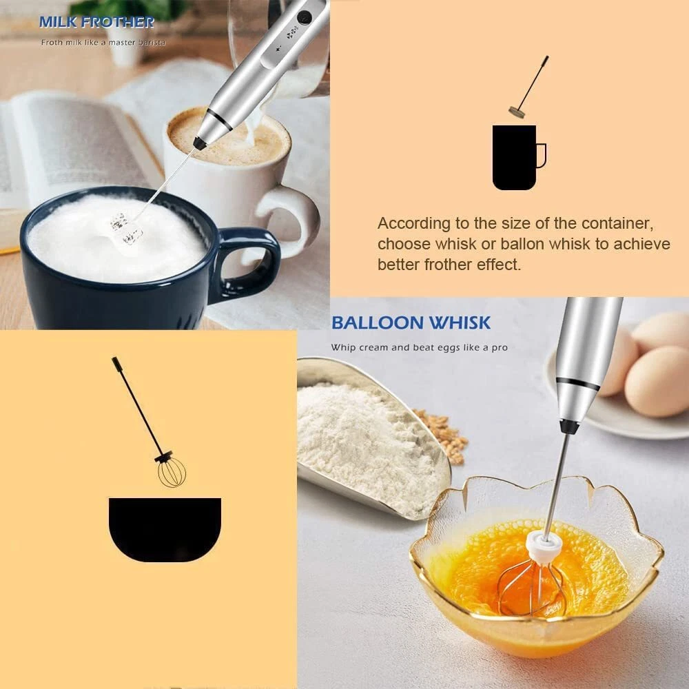 Milk Frother Handheld, USB Rechargeable Foam Maker Electric Milk Foamer Egg B...