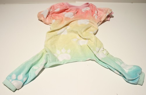 CuteBone Dog Pajamas Jumpsuit Clothes Pastel Rainbow Paw Print 14" 14-35lbs