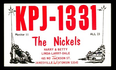 QSL Card Radio USA KPJ1331 Janesville Wisconsin 1960s The Nickels - Art   V148