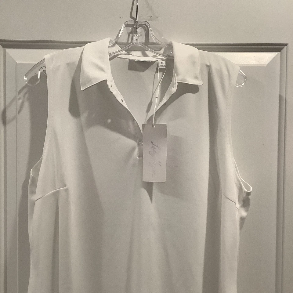 Lady Hagen Women’s XL White Pique Sleeveless Polo Shirt NWT (MSRP $45) - Image 3 of 4