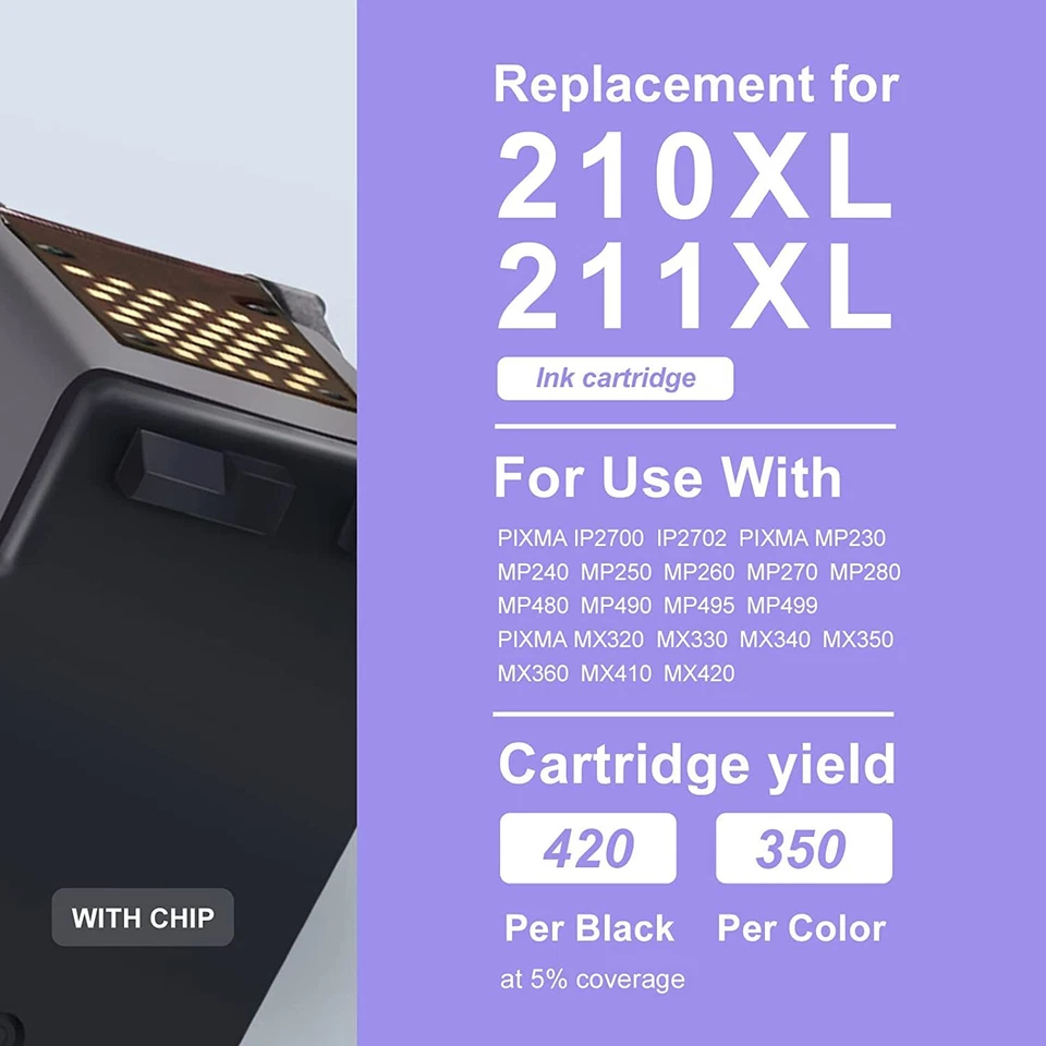 Replacement for Canon PG-210 XL 211XL for PIXMA MP495 MP250 MX410 MX340 Printer - Image 2 of 3