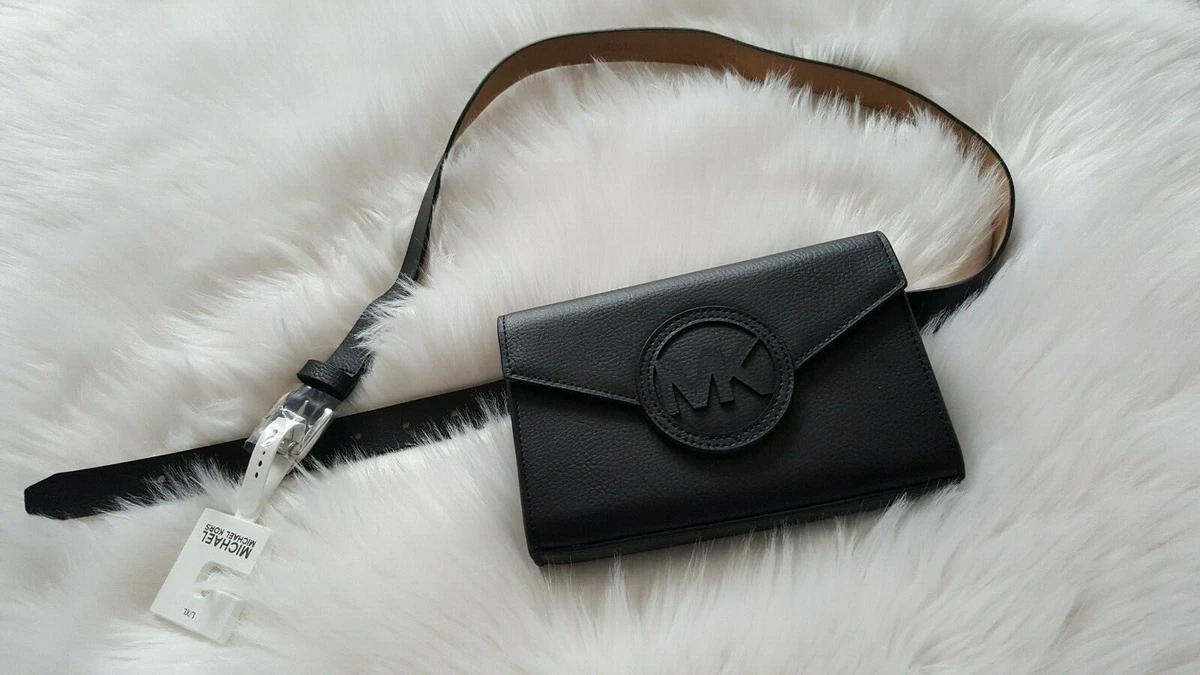 NWT MICHAEL KORS Waist Belt Bag Genuine Leather Bag Log BLACK (E-457) | eBay