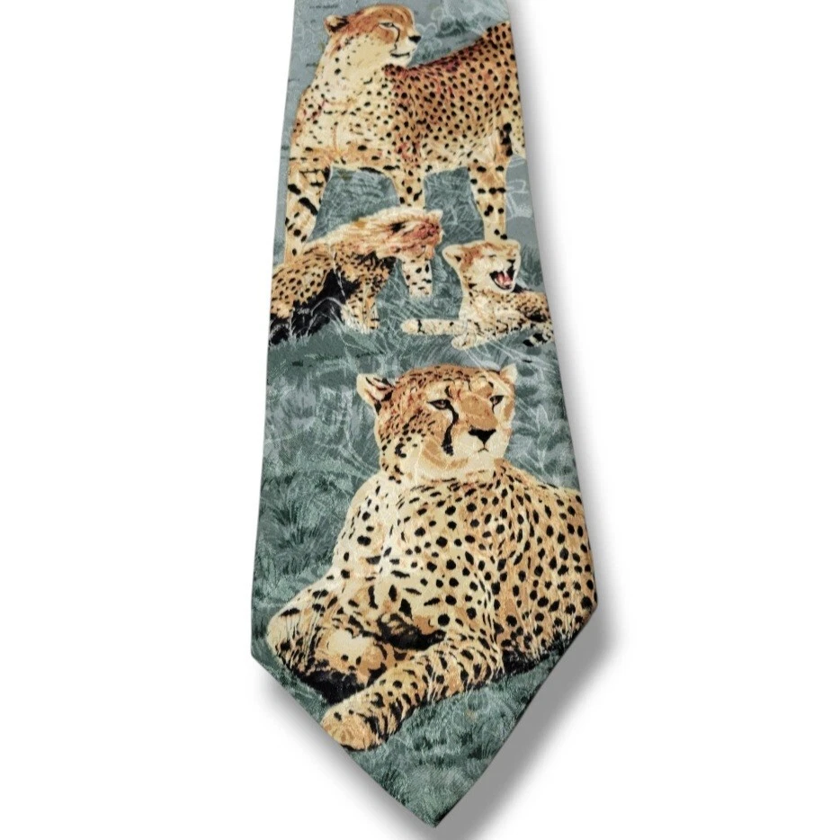 Gravata Vintage Espécies Ameaçadas Gravata Vintage Gravata de Seda Cheetahs - Imagem 2 de 4