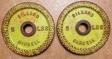Pair Vintage Billard Barbell 5 lb Standard Weight Plate Cast Iron dimple blank