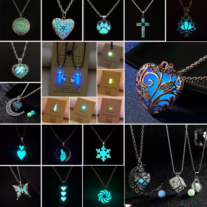 Luminous Natural Stone Pendant Necklace Glow In the Dark Women Men Jewelry  Gift