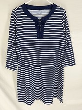 LANDS' END Beach Dress Size Petite Medium Blue Striped Stretchy Summer Swim