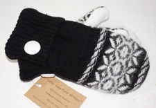 Valley View Farms Recycled Wool Sweater Mittens Nordic Black White Fleece Lined