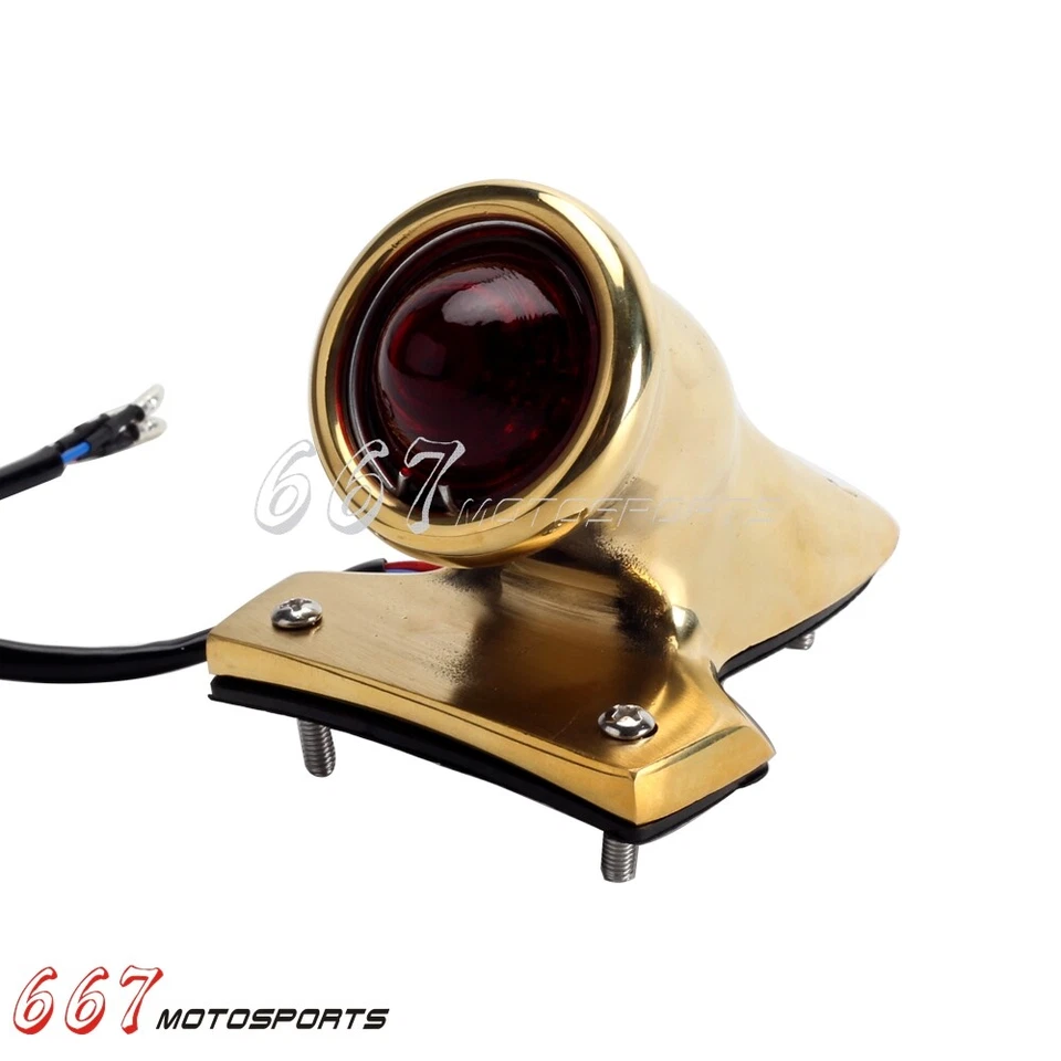 For Harley Bobber Chopper Cafe Racer Crocker Style Brass Integrated Tail Light - Image 4 of 4