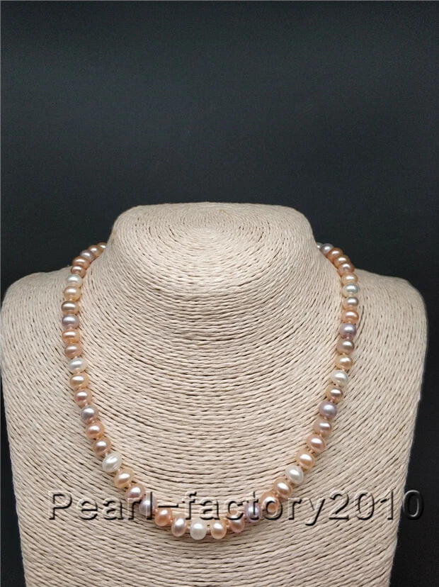 Elegante collar de perlas multicolor mar del sur de 7-8 mm 18 pulgadas 14K cierre Foto 2 de 4