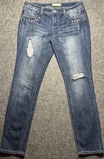 Almost Famous Women's Size 13 Med Wash Distressed Stretchy Skinny Jeans
