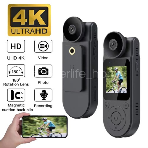 4K/2K/1080P Camcorder Mini Body Camera 180° Rotatable Audio Video IR Night Cam