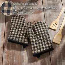 Farmhouse Kitchen 2 PRIMITIVE BLACK CHECK OVEN MITT Pot Holder Glove