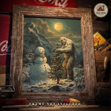 O Christmas Tree - Sasquatch Bigfoot Art Print Hunting Fishing Cabin Wall Decor