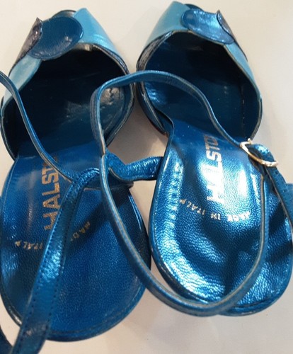HALSTON VTG 70s Made Italy Shades Of Blue Leather Peeptoe Strappy Heels Sz 7 Wow - Picture 8 of 16