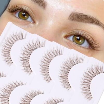 Brown Lashes Natural Look Cat Eye Lashes Brown Eyelashes Faux Mink Brown-B