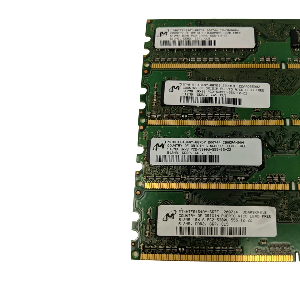 Set of 4 Micron MT8HTF6464AY-667D7 Memory RAM DDR2 512MB 667MHZ PC2-5300 Desktop - Image 4 of 4