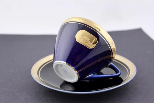 RUSSIAN LOMONOSOV PORCELAIN COBALT BLUE CUP AND SAUCER – MINT