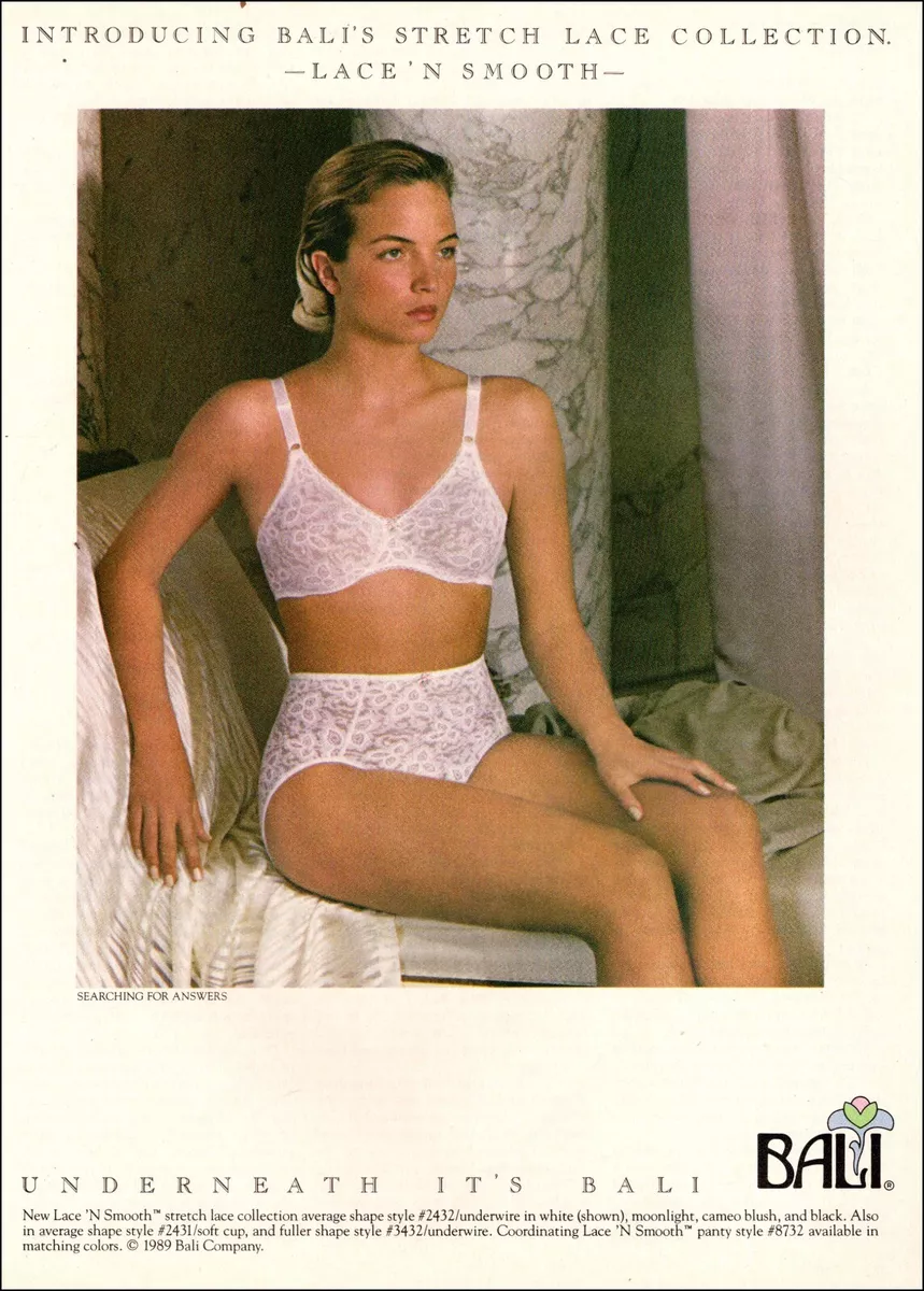 1989 vintage lingerie Ad for BALI Stretch Lace Bra and Panties