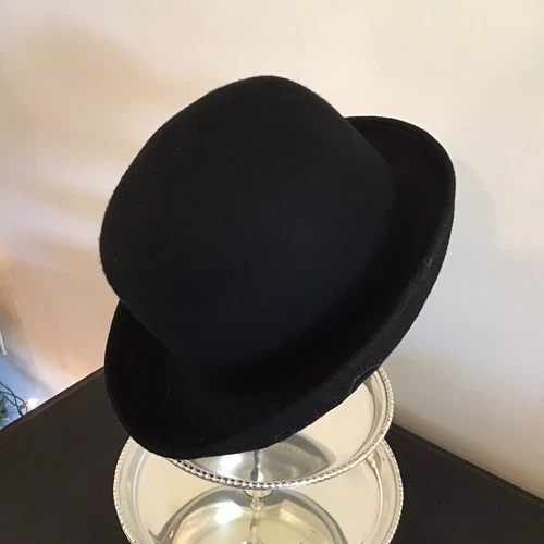 Vintage Black Bowler Hat With Beautiful Design On Outer Edge Label Unknown