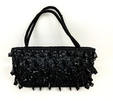 Bijoux Terner Womans Black Satin Beaded Clutch Evening Bag Purse Beaded Handles