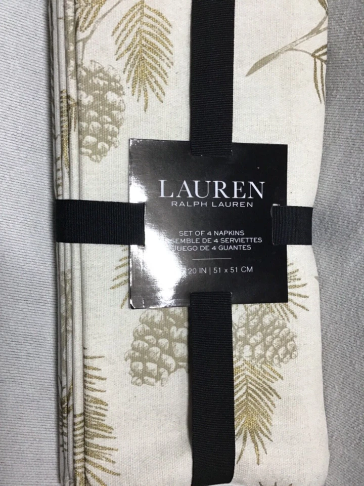 Guardanapos RALPH LAUREN OURO PINHAS (4) 20 X 20 100% ALGODÃO NOVO NA CAIXA - Imagem 2 de 2