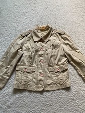 DKNY Jeans Women Denim 3/4 Sleeve Jacket Beige Size S Cotton