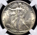 1946 D WALKING LIBERTY HALF DOLLAR NGC MS 62 SLIGHTLY GREYING SILVERY LUSTER