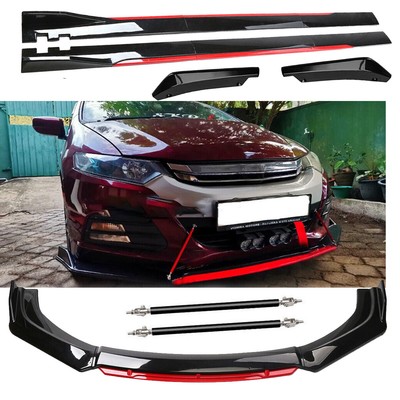 Gloss Black Strut Rod Front Bumper Lip Spoiler Side Skirt For Honda Insight