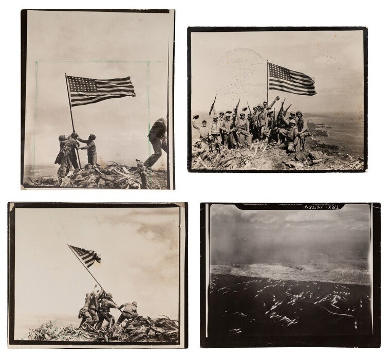 1945 IWO JIMA FLAG RAISING x 4 original period photos photographs