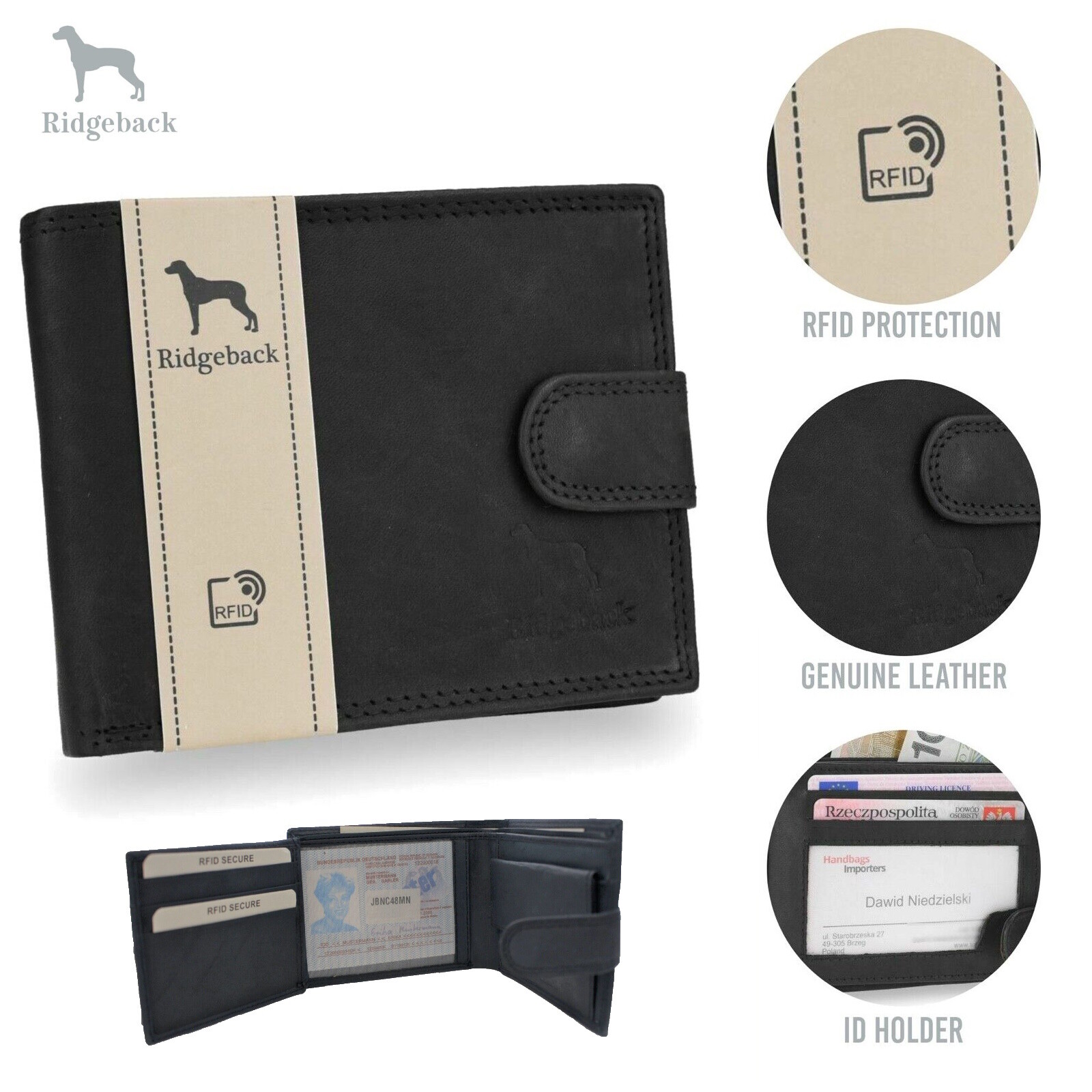 Designer Mens Wallet Leather RFID Protected Wallets Gift Black Brown ID