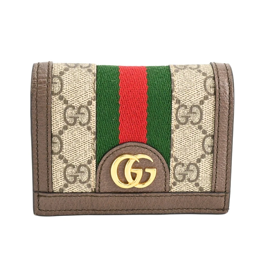 Gucci Portefeuille 2 Pliages Portefeuille Compact Ophidia GG Supreme Beige Marron avec Boîte Auth