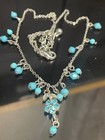 Vintage beaded Turquoise crystal Silver Tone fringe Necklace southwestern style — photo 3