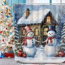 Snowman Shower Curtain,Snowman Christmas Tree Winter Shower Curtain Set for B...