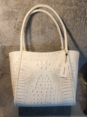 Brahmin Bailee Sugar Melbourne White Croc Embossed Leather Tote Bag NWT
